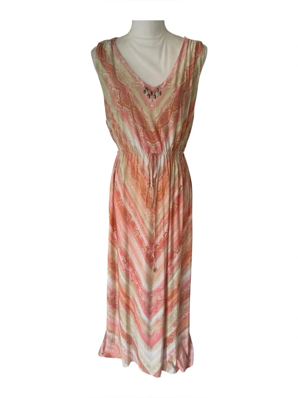 Ruby Road peach cream pastels maxi dress bling detail summer beach womens